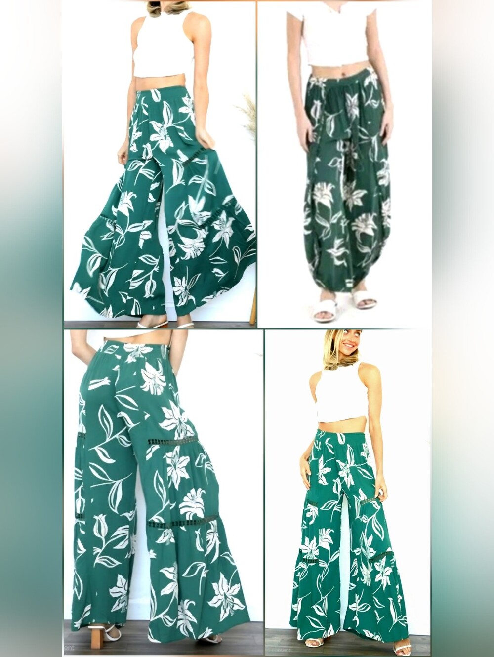 Angie Olive Green Floral Print Wide-Leg Fly-Away Palazzo Pants